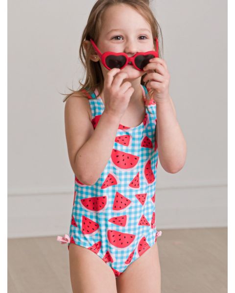 Watermelon Gingham Cross-Back One Piece Swimsuit