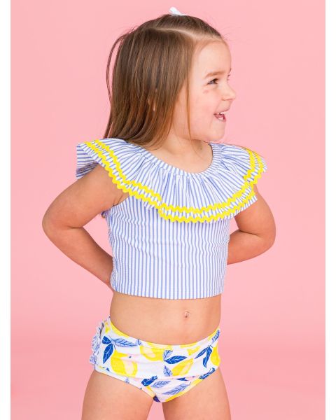 Lemon Capri Ric Rac Ruffle Tankini 2-Piece Swimsuit, with Signature Rear Ruffles