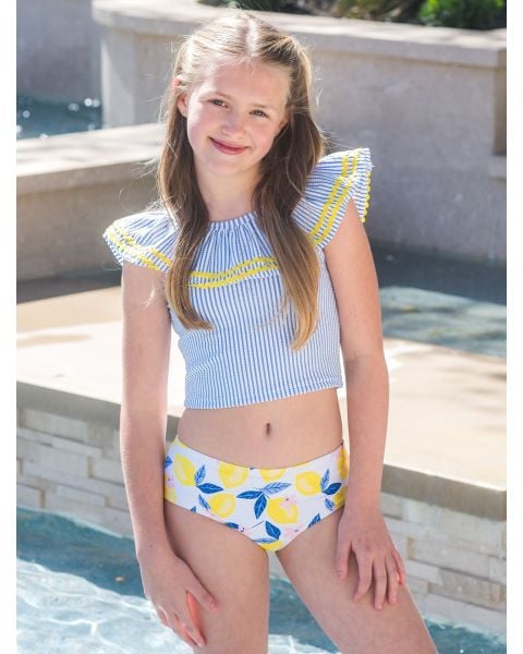 Lemon Capri Girls Ric Rac Ruffle Tankini 2-Piece Swimsuit