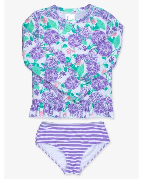Purple Hydrangea Garden Long Sleeve Rash Guard 2-Piece Swimsuit