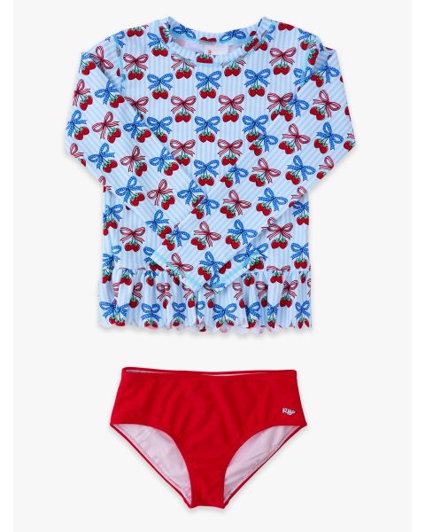 Berries & Bows Scallop Hem Long Sleeve Rash Guard 2-Piece Swimsuit