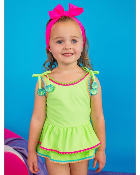 Neon Honeydew Crochet Detail Peplum One Piece Swimsuit