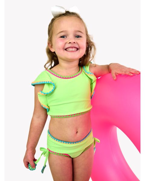 Neon Honeydew Crochet Detail Butterfly Tankini 2-Piece Swimsuit