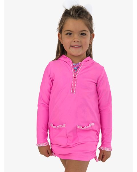 Neon Pink Sun Protective Ruched Quarter-Zip Cover-Up