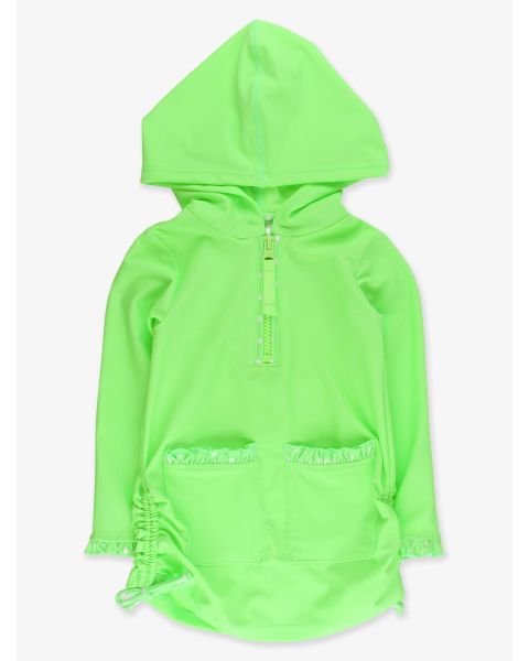 Neon Honeydew Sun Protective Ruched Quarter-Zip Cover-Up