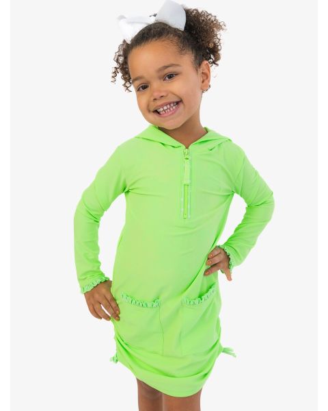 Neon Honeydew Sun Protective Ruched Quarter-Zip Cover-Up