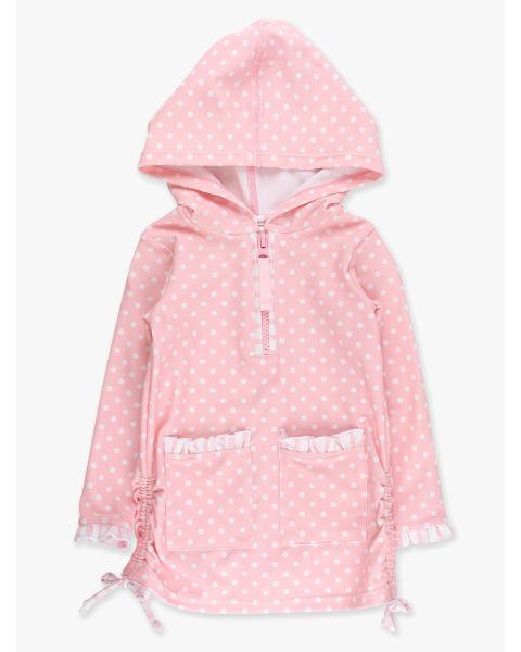 Pink Polka Dot Sun Protective Ruched Quarter-Zip Cover-Up