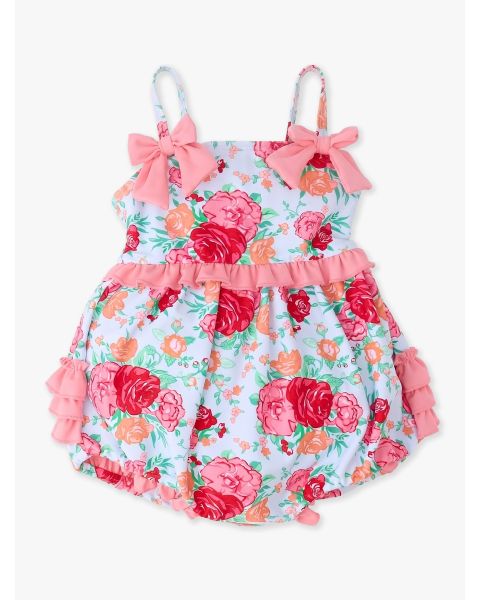 Rosy Meadow One Piece Bow Bubble Romper Swimsuit,with Signature Rear Ruffles