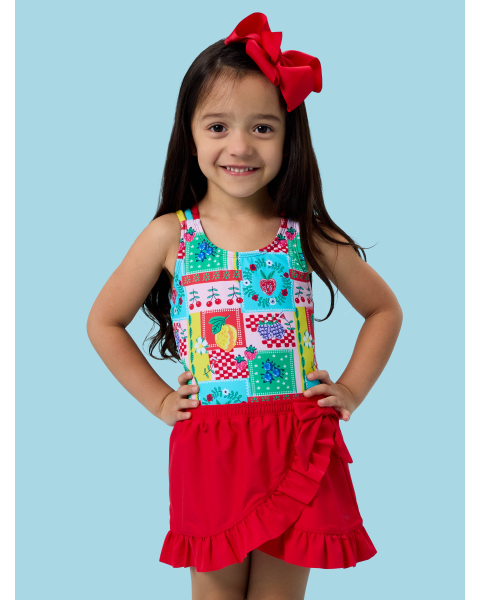Vintage Red Swim Bow Skirt Cover-Up