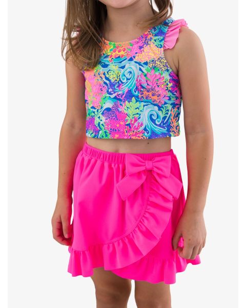 Neon Magenta Swim Bow Skirt Cover-Up