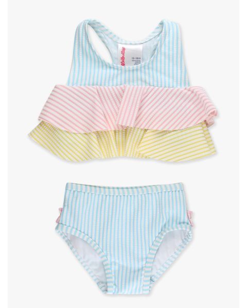 Seersucker Color Block Flounce Bikini 2-Piece Swimsuit, with Signature Rear Ruffles