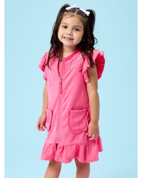 Hot Pink Terry Butterfly Sleeve Full Zip Cover-Up