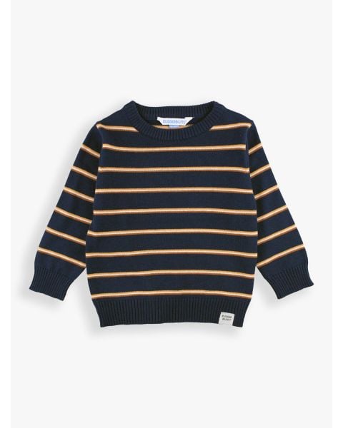 Navy & Caramel Stripe Knit Crew Neck Sweater