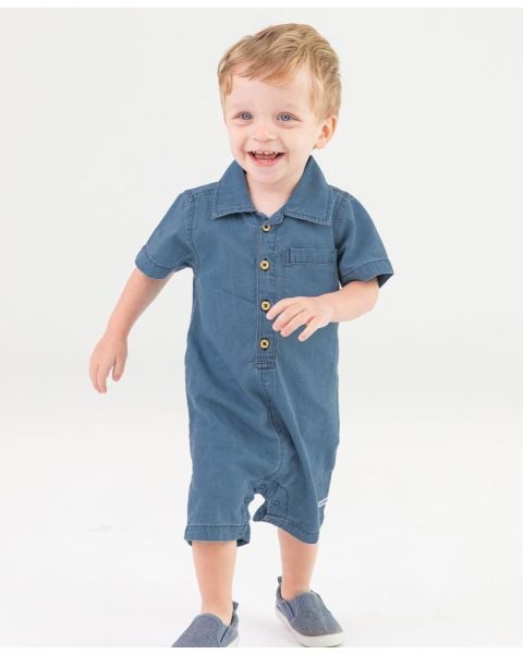 Boys' Light Wash Denim Button-Up Romper