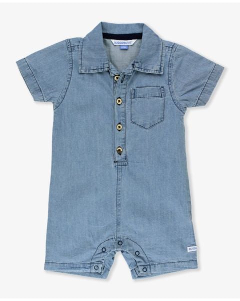 Boys' Light Wash Denim Button-Up Romper