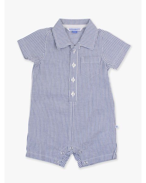 Classic Blue Seersucker Button-Up Romper