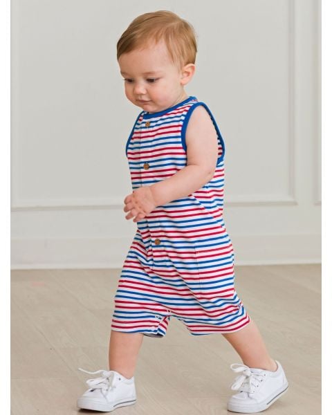 Red White & Blue Stripe Pocket Knit Romper