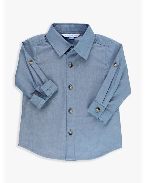 Blue Chambray Long Sleeve Button Down Shirt - 5