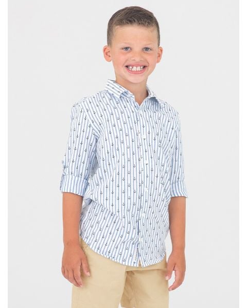 Anchors Ahoy Stripe Long Sleeve Button Down Shirt