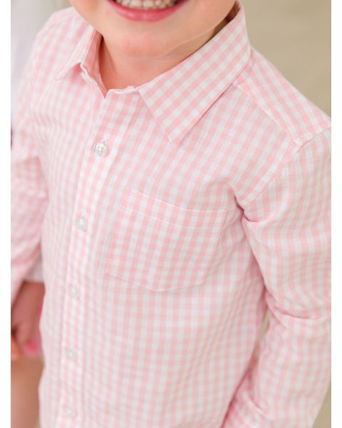 Pink Gingham Check Long Sleeve Button Down Shirt