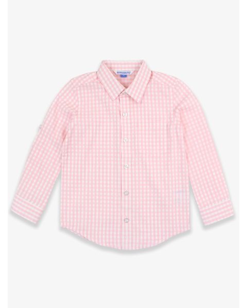 Pink Gingham Check Long Sleeve Button Down Shirt