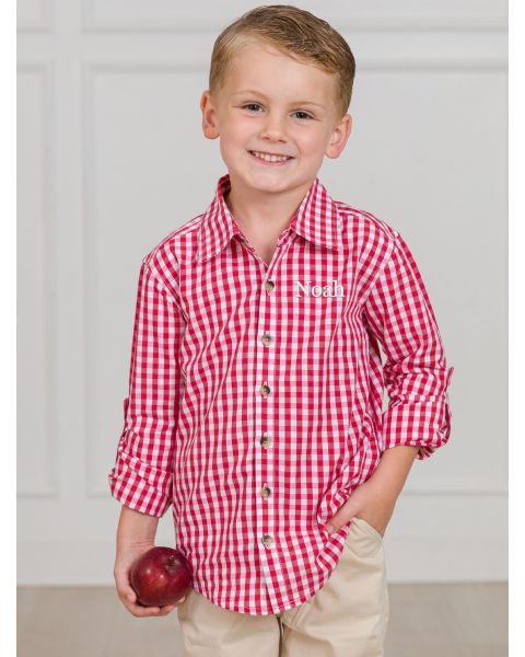 Classic Red Gingham Long Sleeve Button Down Shirt