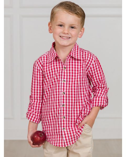 Classic Red Gingham Long Sleeve Button Down Shirt