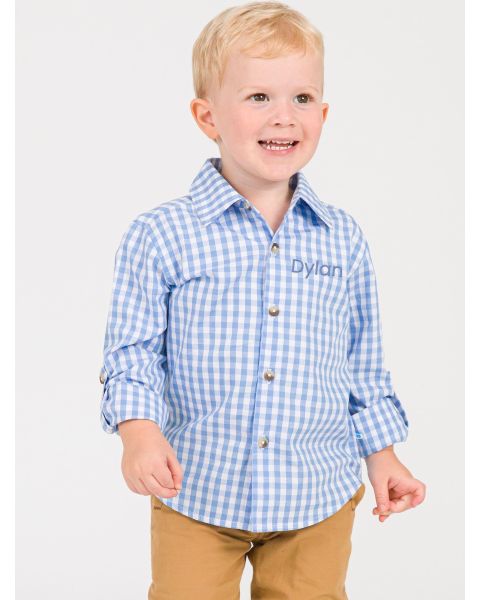 Classic Periwinkle Blue Gingham Long Sleeve Button Down Shirt