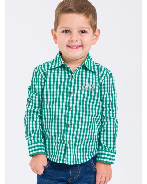 Classic Emerald Green Gingham Long Sleeve Button Down Shirt