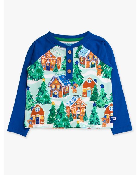 Blue Jolly Gingerbread Long Sleeve Raglan Henley Tee