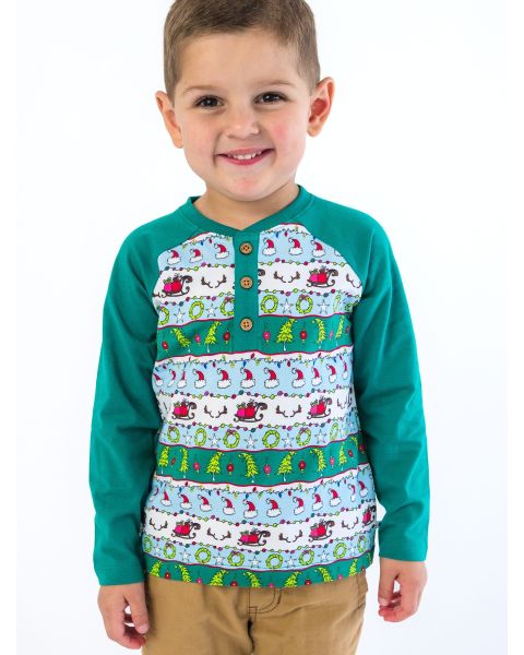 Festive Fair Isle Long Sleeve Raglan Henley Tee