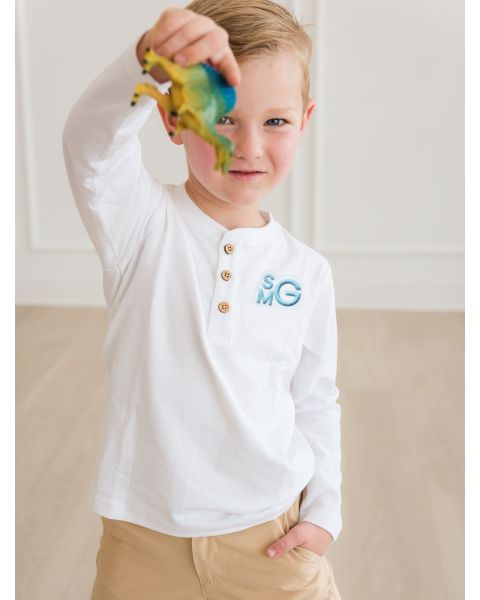 White Knit Long Sleeve Henley Tee