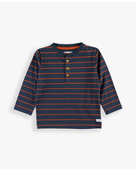 Navy & Rust Stripe Knit Long Sleeve Henley Tee