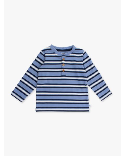 Periwinkle Blue Stripe Knit Long Sleeve Henley Tee