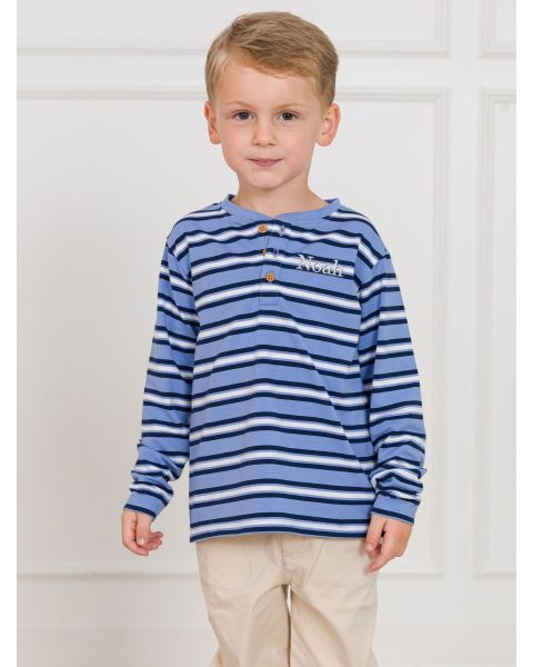 Periwinkle Blue Stripe Knit Long Sleeve Henley Tee