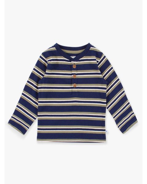 Dark Navy & Olive Stripe Knit Long Sleeve Henley Tee