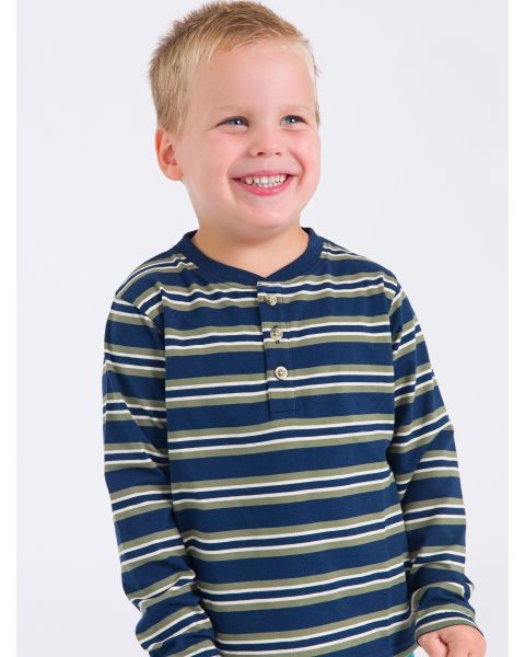 Dark Navy & Olive Stripe Knit Long Sleeve Henley Tee