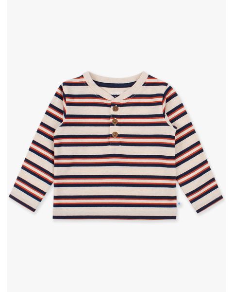 Heather Oatmeal & Rust Stripe Knit Long Sleeve Henley Tee