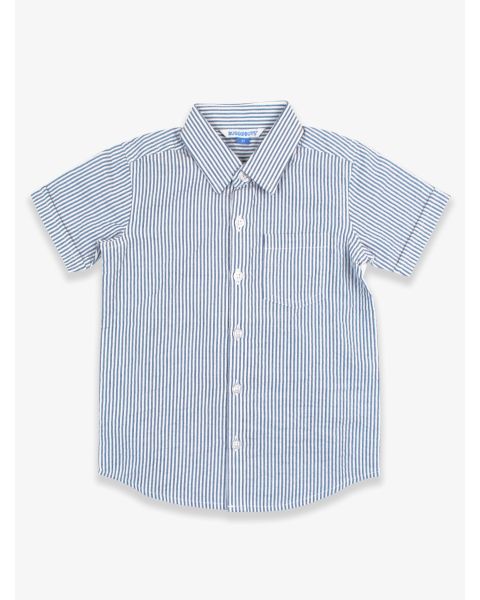 Classic Blue Seersucker Short Sleeve Button Down Shirt