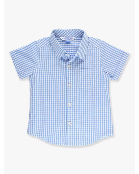 Cornflower Blue Gingham Short Sleeve Button Down Shirt