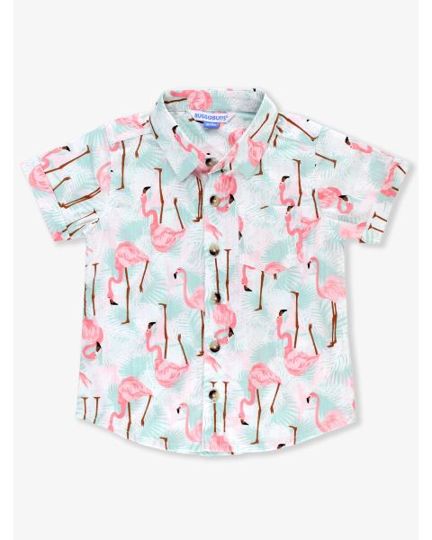 Vibrant Flamingo Short Sleeve Button Down Shirt