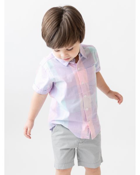 Cotton Candy Plaid Short Sleeve Button Down Shirt - 5