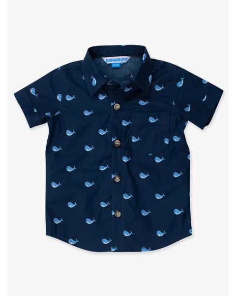 Blue Whales Short Sleeve Button Down Shirt