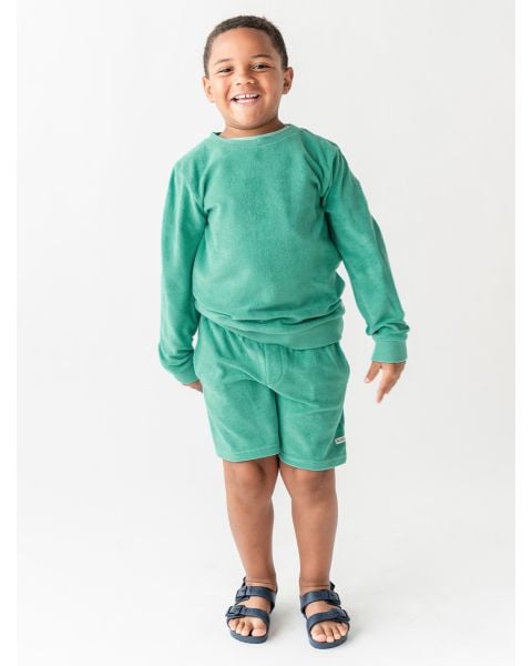Ocean Teal Terry Knit Crew Neck Sweatshirt