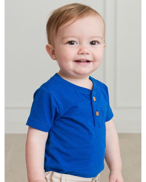 Blue Short Sleeve Knit Henley Bodysuit