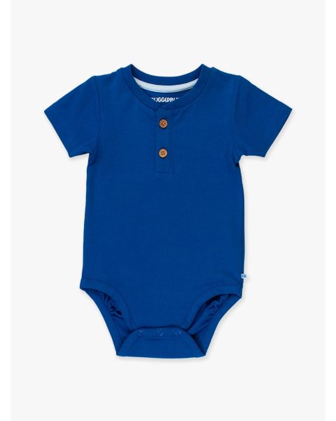 Blue Short Sleeve Knit Henley Bodysuit