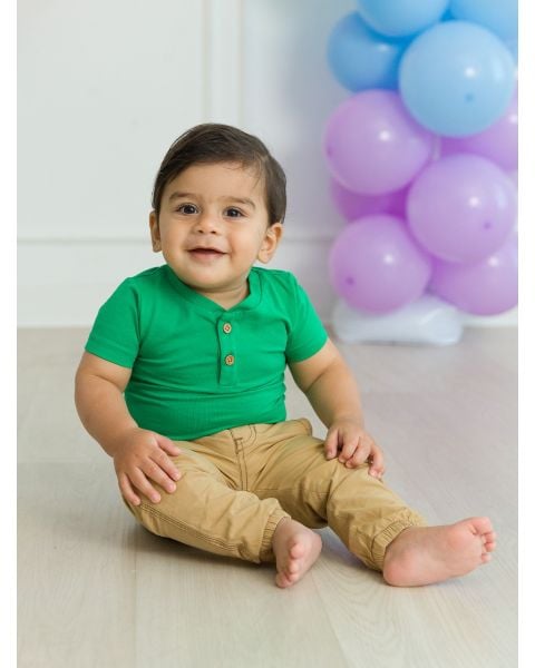 Green Short Sleeve Knit Henley Bodysuit