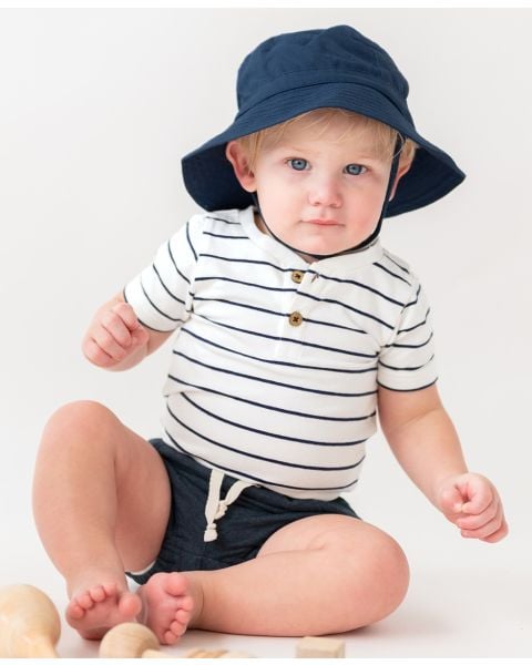 White & Navy Stripe Short Sleeve Henley Bodysuit