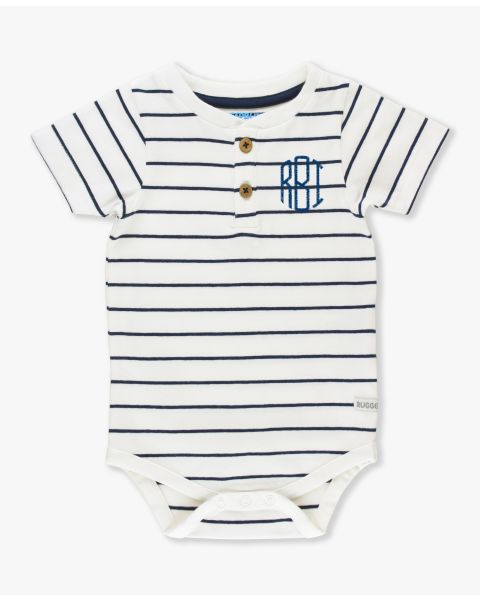 White & Navy Stripe Short Sleeve Henley Bodysuit