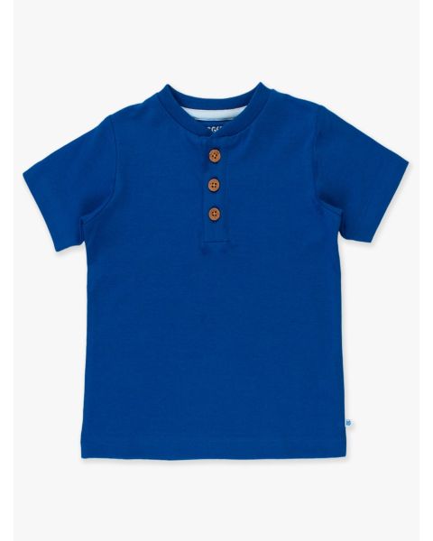 Blue Short Sleeve Knit Henley